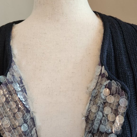 Chanel Black Evening Cardigan Sweater w/paillettes; Wool/Silk Sml (US 4-6; 40) - Picture 5 of 14